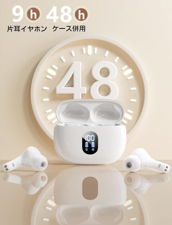 T18-Battery-Life 片耳9時間、ケース併用で最大48時間。高性能バッテリーを搭載。